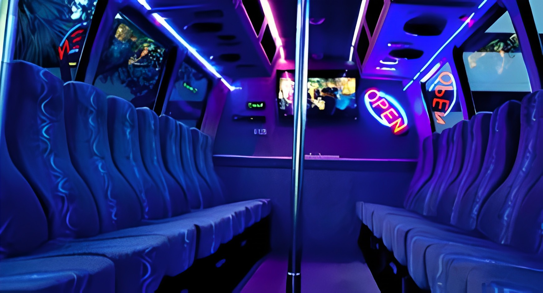 charter bus rental with neon lights